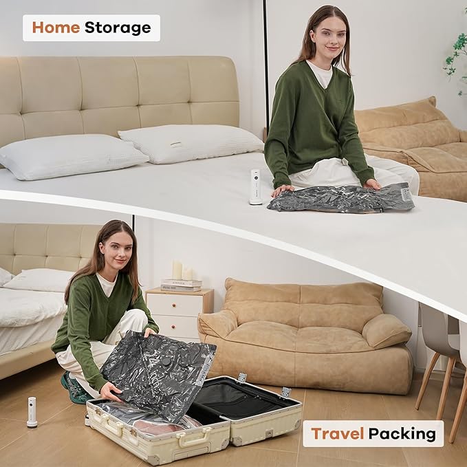Vacuum Storage Bags for Travel with Wireless Rechargeable Air Pump, 22 Pack Travel Essentials Space Saver Compression Bag for Luggage, Suitcase, Backpack, Vacuum Seal Bags for Home Storage Clothing