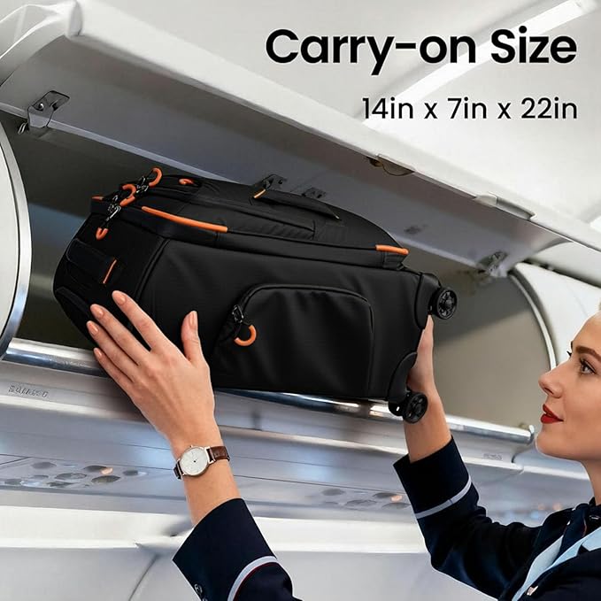 22" Luggage, Softside Suitcase w/Double Spinner Wheels, Waterproof,Lightweight Rolling Suitcases for Men/Women（Black,22in）