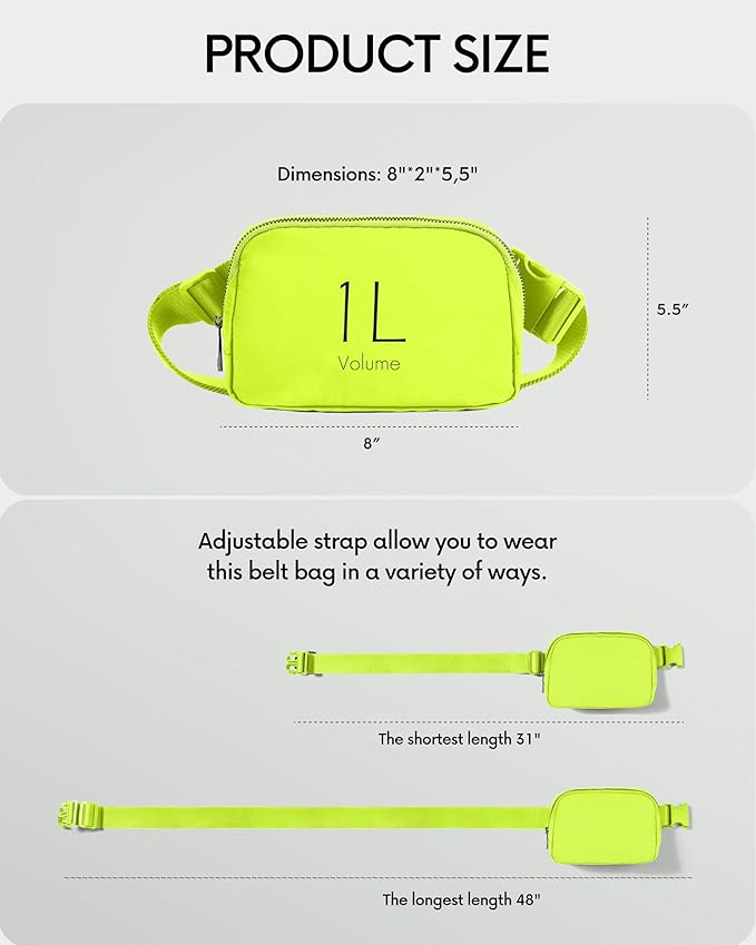 ODODOS Unisex Mini Belt Bag with Adjustable Strap Small Fanny Pack for Workout Running Traveling Hiking, Neon