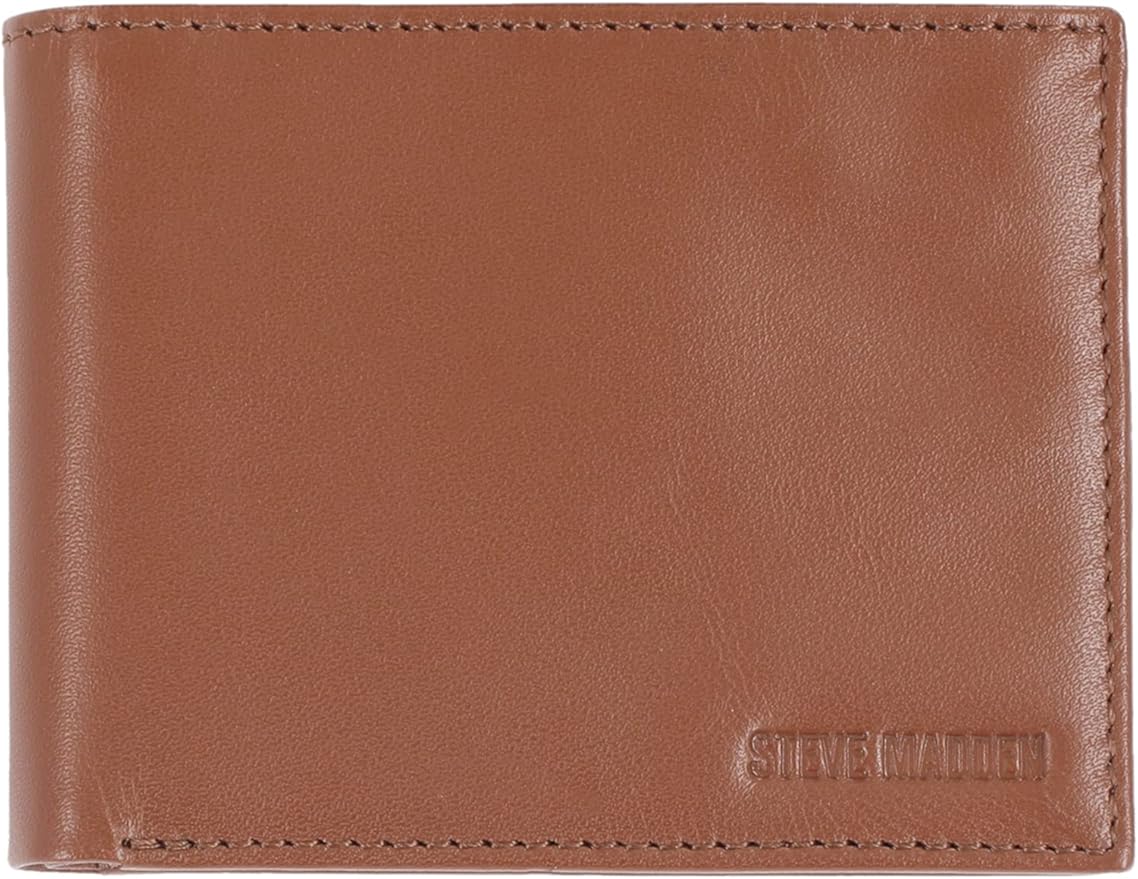 Steve Madden Men's Slim Leather Wallet with Extra Capacity Attached Flip Pockets