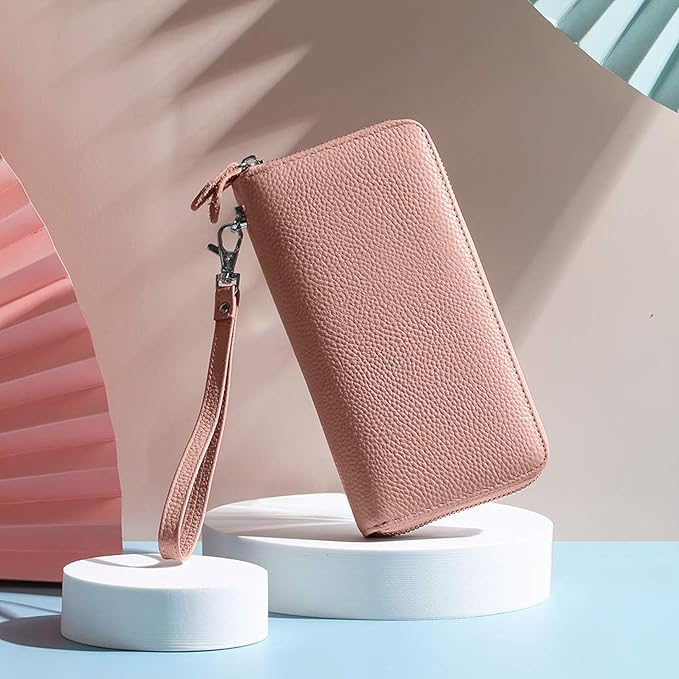 Moflycom Womens Wallet RFID Blocking Genuine Leather Zip Around Wallet Clutch Wristlet Travel Long Purse for Women