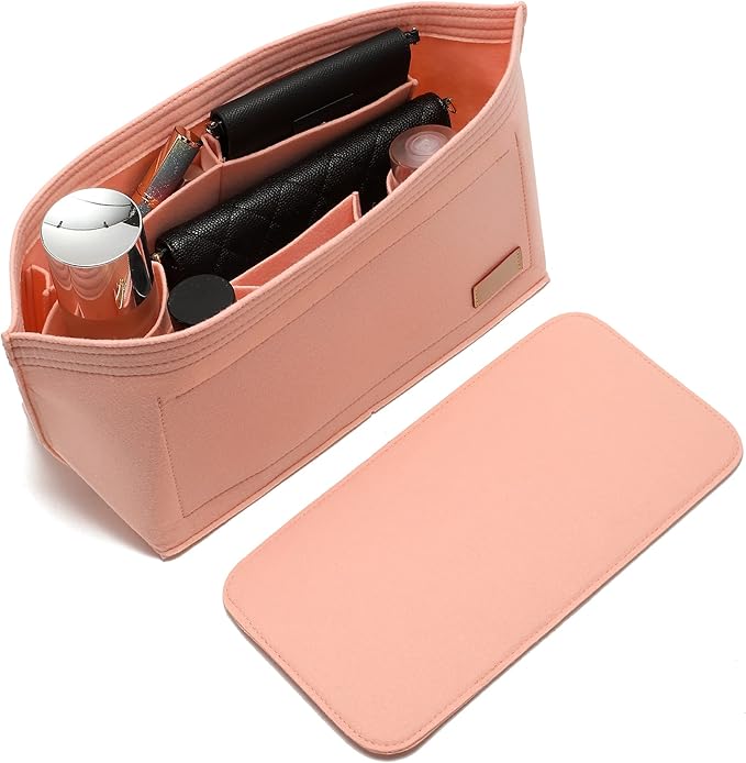 Doxo Purse Organizer Insert & Base Shaper 2pc Set, Felt Handbag & Tote Bag Fit LV Nererfull PM More(Pink,Medium-Combination)