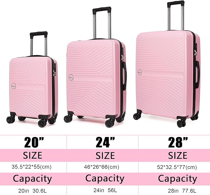Luggage Set 3 Pieces -Suitcase Set - Luggage with Wheels - Check-in Luggage - PC + ABS Durable Suitcase Rotating Silent Wheels 3-Piece 20/24/28 Mint Green (pink)