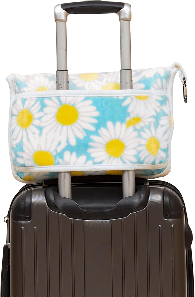 CARSTENS, INC. Travel Blanket, Premium Compact 2-in-1 Airplane Blanket/Pillow, Blue Daisy Floral