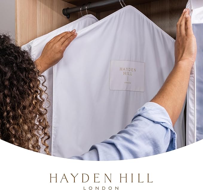 Hayden Hill Luxury Organic Cotton Garment Storage Bag - Long 58" Dress Bag - Breathable & Moth-Proof For Full Length Clothing, Dresses & Coats - Clothes Bags for Hanging Organization - Carbon Neutral