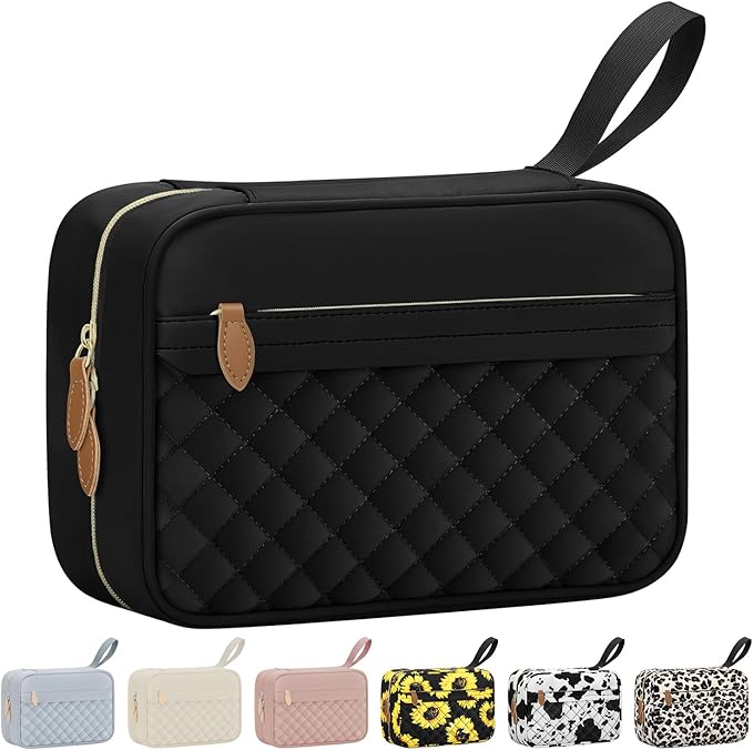 Large Travel Toiletry Bag for Women with Hanging Hook, Waterproof TSA Approved Cometic Toiletry Bag Organizers Leakproof Make up Bags for Women Black