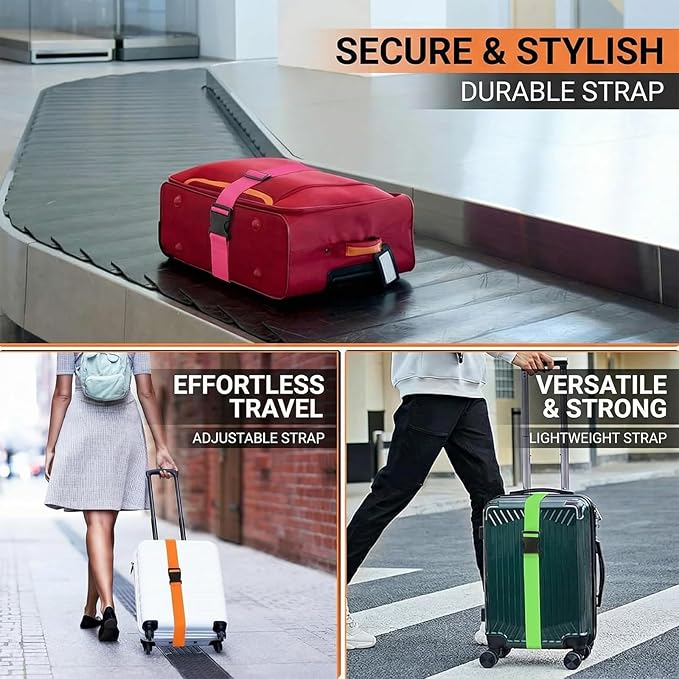 4 Pcs TSA Approved Luggage Straps Set - Secure Suitcase Tags & Belts, Identify Your Bags Easily,Adjustable Suitcase Straps for Travel (4 Colors)