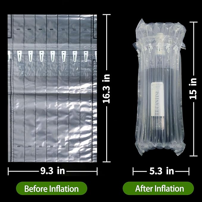 62 Packs Wine Bottle Travel Protector Bags, Monkkino Inflatable Bubble Cushion Wrap, Safety Choice for Glass Bottles in Transport with Luggage, Air Filled Packaging Sleeves with Upgraded Pump (62 Pcs)