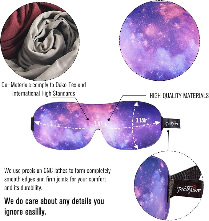 PrettyCare 3D Sleep Mask 2 Pack,Eye Mask for Sleeping 3D Contoured Sleeping Mask Blackout Out Light - Blindfold Airplane with Ear Plugs, Night Masks with Travel Bag (Ultra Purple and Black)
