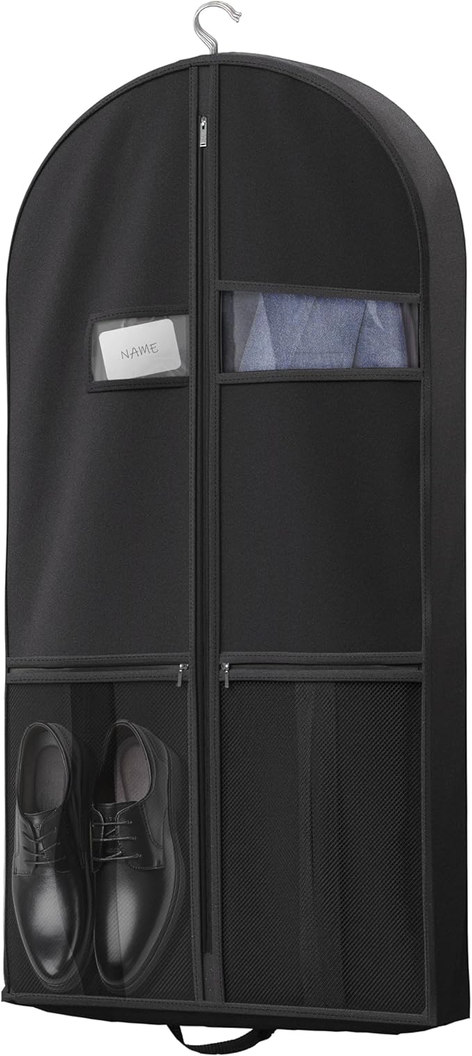 Lazebox 43" Travel Garment Bag with Accessories Zipper Pocket, Heavy Duty Suit Bag for Suits, Tuxedos, Dresses, Coats, Black, 1 pack