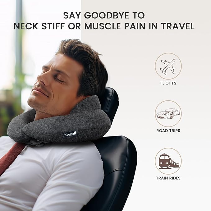 Inflatable Neck Pillow, Premium Travel Neck Pillow for Airplane Headrest Sleep - 3rd Generation, Double Comfort Plane Pillow for Long Flight