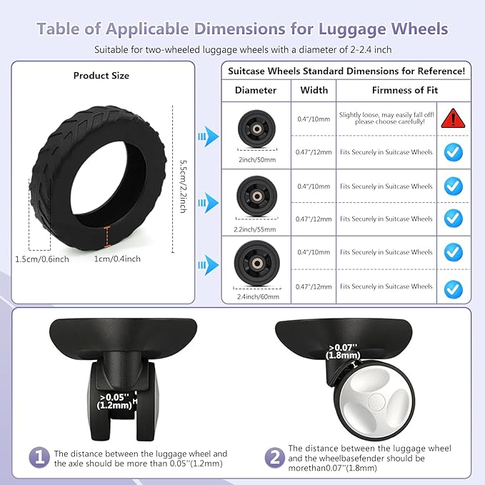 UMUST 8Pcs Luggage Wheel Covers,Silicone Cover for 2-2.4'' Suitcase Spinner Wheel, Upgrade Carry On Luggage Wheels Protector,Essential Travel Accessories (Purple)