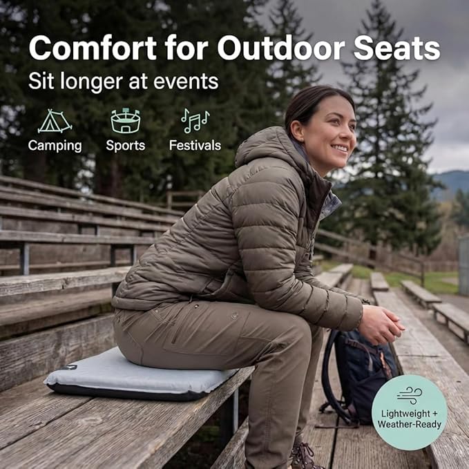 Whispering Winds Inflatable Seat Cushion - Comfortable Blow-up Foam Pad for Airplane, Travel, Stadium, Outdoors, Camping, Car & More