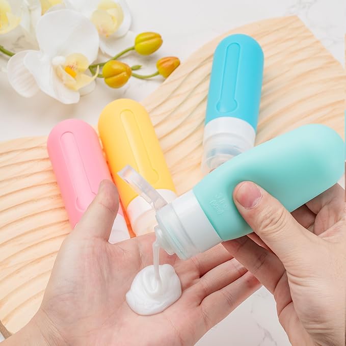 16pack Travel Bottles for Toiletries, TSA Approved LeakProof Squeezable Silicone Toiletry Containers for Shampoo, Conditioner, 3oz Portable Refillable Travel Size Liquid Containers (16Pcs/Warm Color）