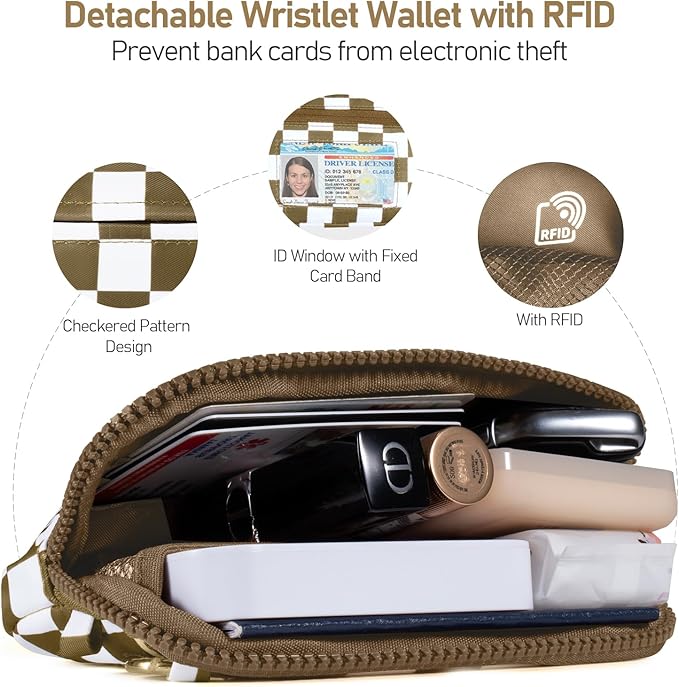 Tiostep Clip and Go Strap for Phone with Wallet Crossbody Phone Lanyard and Detachable Checkered Bag with ID Window and RFID Pouch for Daily Travel.
