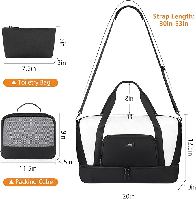 Travel Weekender Bag for Women, 21" Overnight Bag with Shoe Compartment 50L Large Travel Duffel Bag Carry On Tote for Weekend, Overnight, Business Trips, Water Resistant