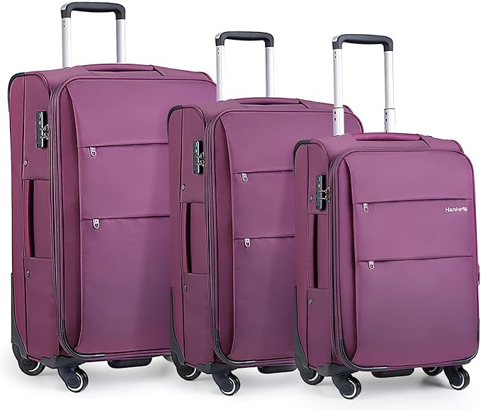 Hanke 20/24/28 Inch 3 Piece Luggage Set with Spinner Wheels Expandable Luggage Large Suitcases with Wheels Softside Checked Luggage Rolling Suitcase with Lock Lightweight Travel Luggage.(Purple)