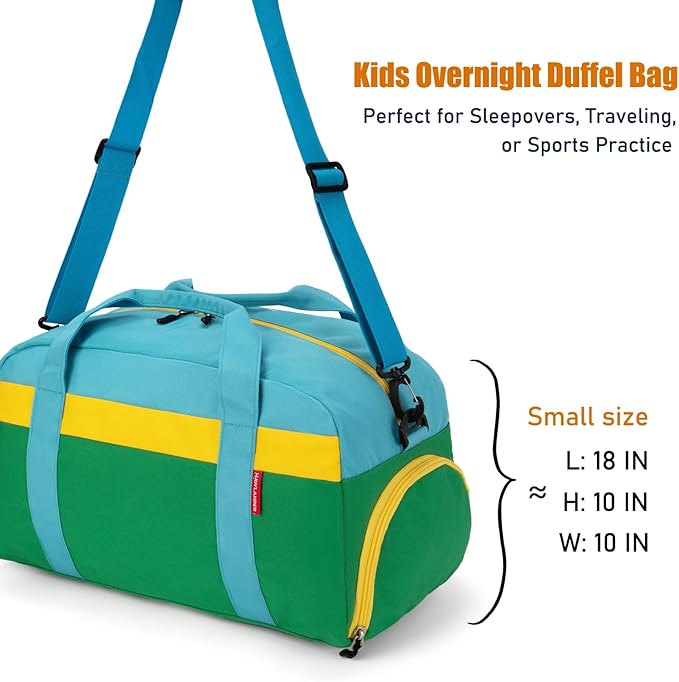 HawLander Kids Duffle Bag for Boys or Girls, Fit Sports Practice, or Overnight Travel Weekend (Green)