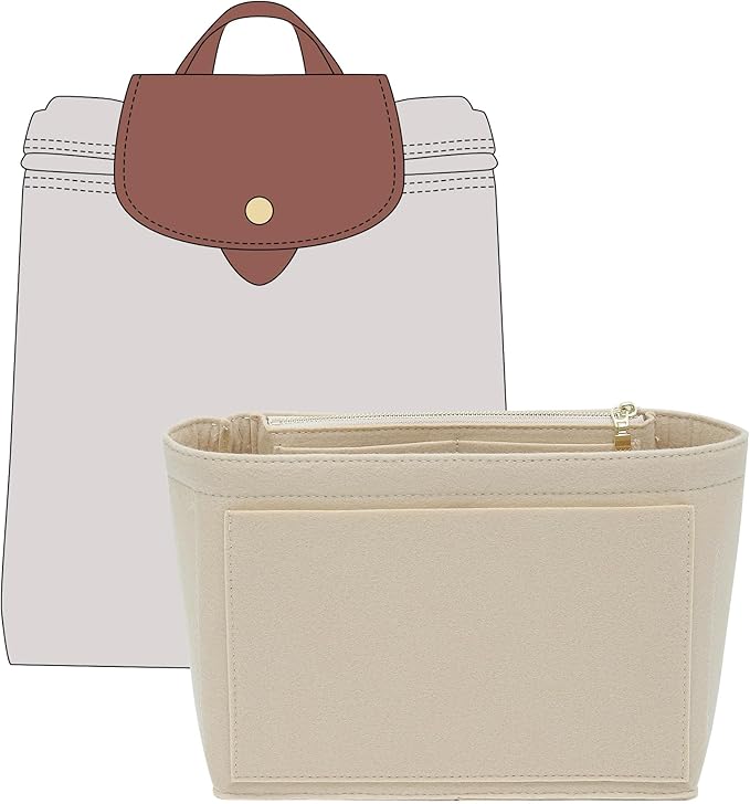 Doxo Backpack Organzier Insert Compatible with Longchamp Le Pliage Bag and More (9" L x 3.2" W x 6.7" H, Beige)