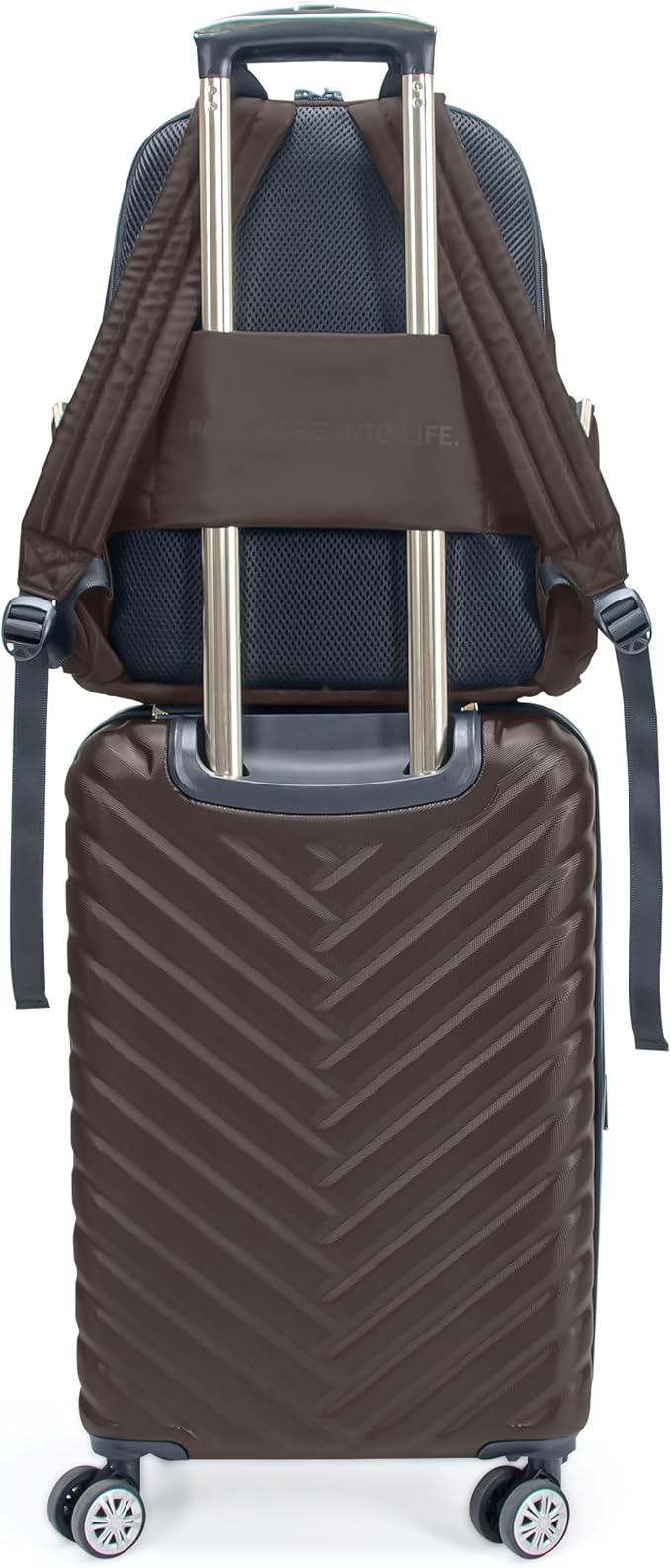 Kenneth Cole REACTION Madison Square Lightweight Hardside Chevron Expandable Spinner Luggage, Chocolate Brown, 2-Piece (20" Carry On + Sophie Backpack)