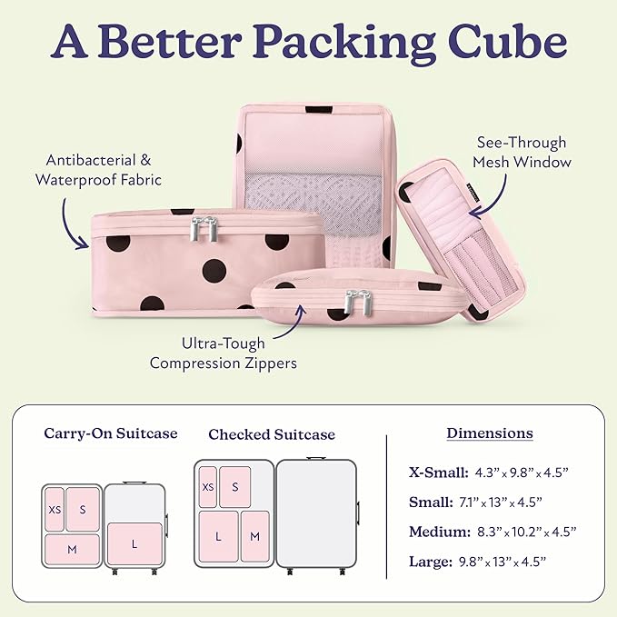 VANDEL Space-Saving Compression Packing Cubes for Kids + Women, Compressible Carry On Suit Case Organizer Luggage Kids Packing Cubes for Baby Bag Organizer Pouches for Luggage, Treavel Suitcase Cube