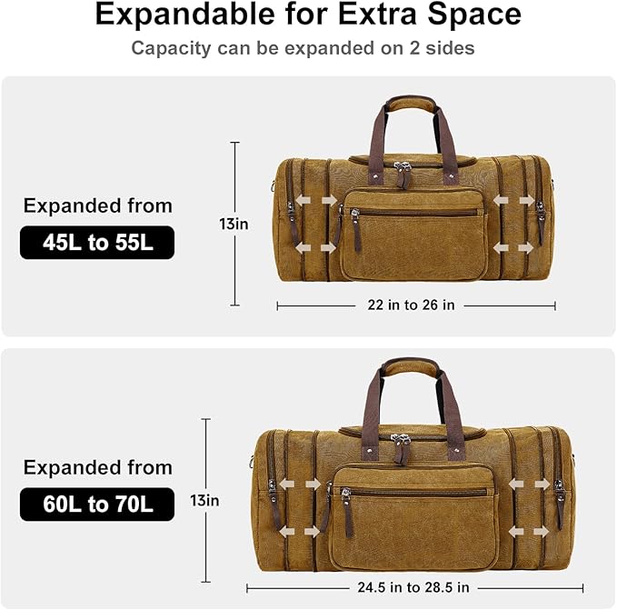 Canvas Expandable Duffle Bag for Men Traveling, Luggage Travel Bag Weekender Overnight Bag,Mens Gym Carry on Duffel Bags