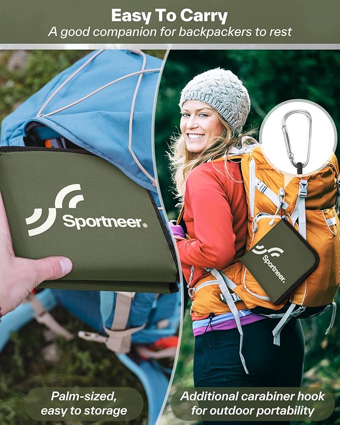 Sportneer Sitting Pad: Lightweight Waterproof Folding Seat Pad for Backpacking, 15.75'' x 15.75'' Portable Camping Seat Mat for Hiking, Picnics Beach & Outdoor Use, 0.13lbs