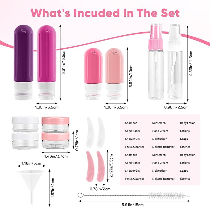 Landisun Travel Size Toiletries Essentials Bottles 18Pack Containers Travel-Essentials Leak Proof (Crimson)