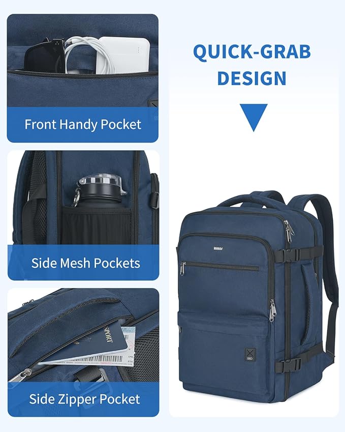 WANDF Travel Backpack For Spirit Airlines Personal Item Bag 18x14x8 with Wet Pocket, 17 Inch Laptop Backpack for Men Women（Navy Blue）