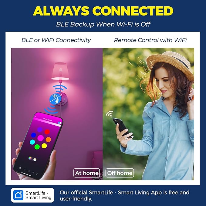 Smart E12 LED Bulbs 60W Work with Alexa/Google Home, 4PCS | No Hub Required, 500LM 6W RGBCW Candle Chandelier Smart bulb Work with SmartLife, 2.4G WiFi & BLE Candelabra Bulb, ETL Listed