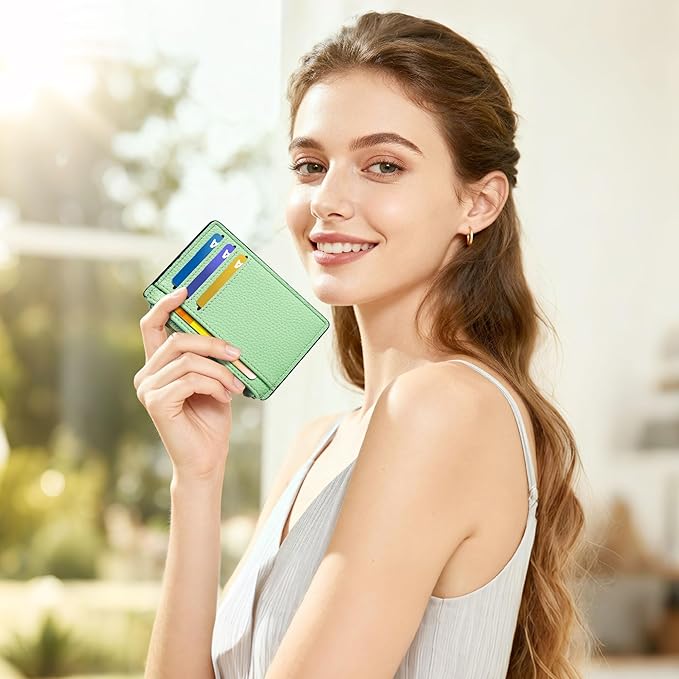 Tipmile Credit Card Holder for Women Slim Minimalist Front Pocket RFID Blocking Wallet Small Compact Card Case with ID Window, Grass Green
