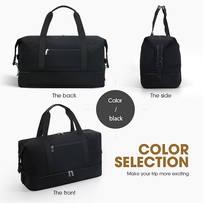 Oeihuivt Weekender Bags for Women - 21 Inch Large Travel Duffel Bag 2-Piece Set with Shoe Compartment, Heavy-Duty Canvas Leather Carry On Overnight Tote