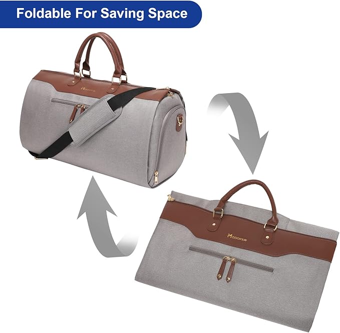 Modoker Convertible Garment Bag with Shoulder Strap, Carry on Garment Duffel Bag for Men Women - 2 in 1 Hanging Suitcase Suit Travel Bags, Caramel