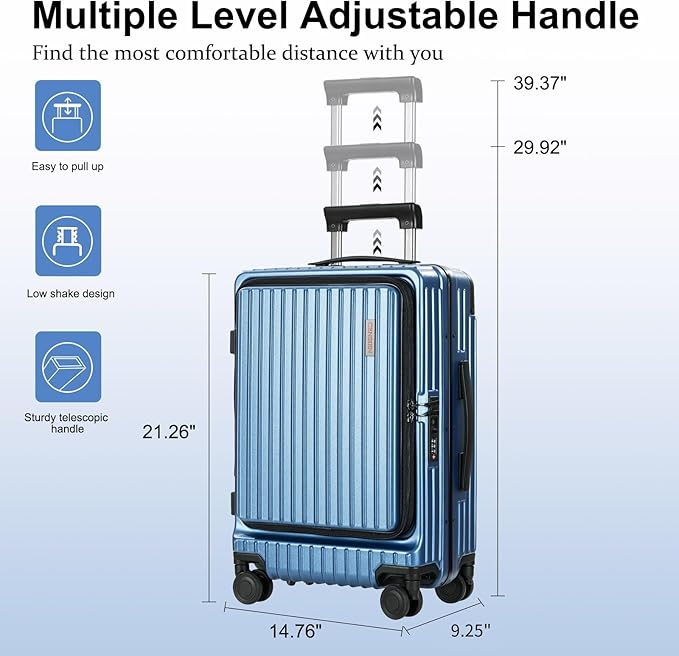 Carry On Luggage with Spinner Wheels, 20 Inch Airline Approved Suitcase, Lightweight ABS+PC Hard Shell Suitcases with Aluminum Frame, Top Opening, TSA Lock (Blue, 1 PC)