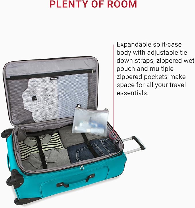 SwissGear Sion Softside Expandable Roller Luggage, Teal, 3 Piece Set (21/25/29)