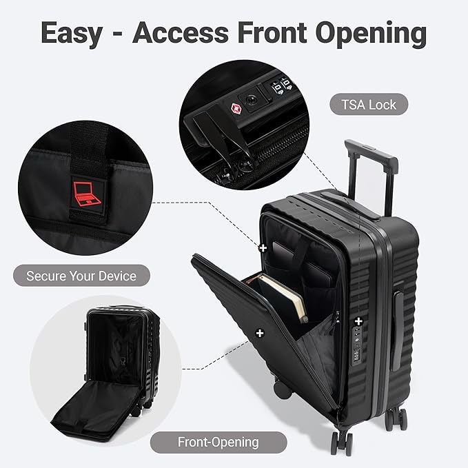 3 piece Luggage Set Expandable Suitcase 22x14x9 Airline Approved Carry on, Front Opening ABS Hard Case Suitcases with Spinner Wheels, TSA Lock