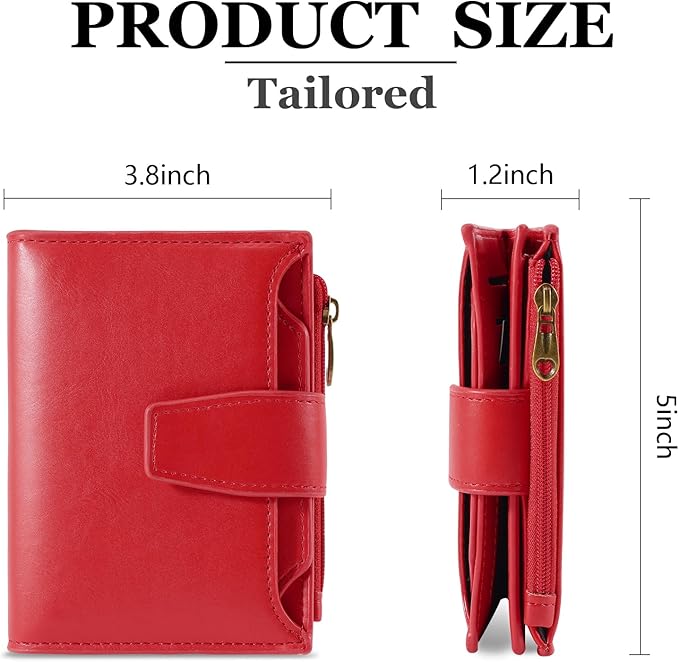 Airkit Small Wallet Women RFID Blocking PU Leather Bifold Compact Card Holder Wallet for Women with Zipper Coin Pocket 4 ID Window
