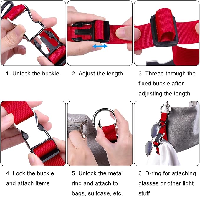Wisdompro Jacket Gripper Strap, Add a Bag Luggage Straps Baggage Suitcase Belts Travel Accessories with Hook and D-Ring - Make Your Hands Free, Easy to Carry Your Extra Bags - Red