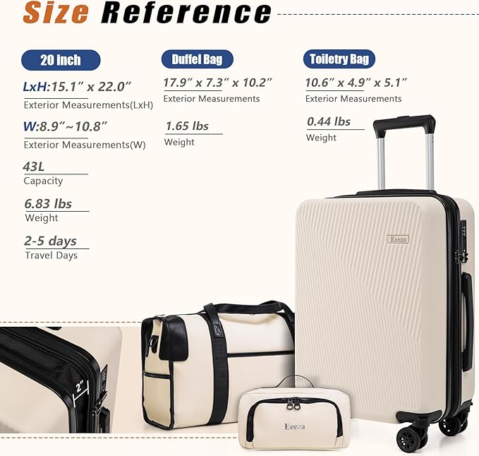Expandable Carry on Luggage Sets,Suitcases with Detachable Wheels Hardshell 22x14x9 Airline Approved,Lightweight Luggage Set with TSA Lock,Carry on Suitcase