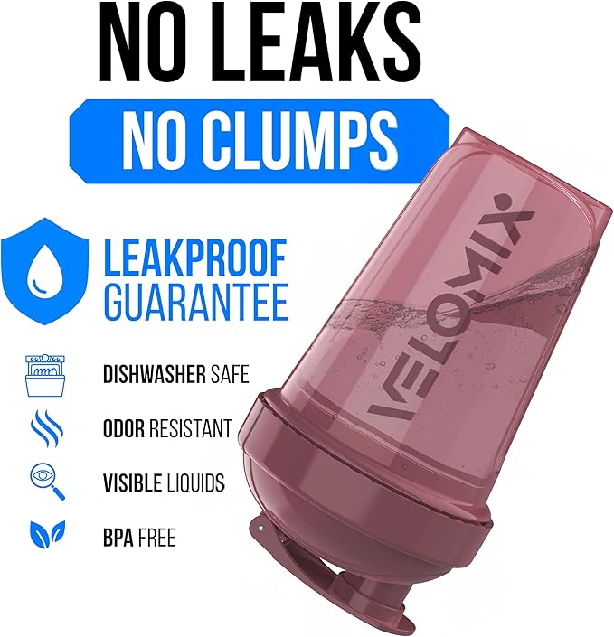 VELOMIX -2 Pack- 20 oz Protein Shaker Bottles for Protein Mixes - 2x Wire Whisk | Leak Proof Shaker Cups for Protein Shakes and Pre Workout | Protein Shaker Bottle Pack (Berry Surf)
