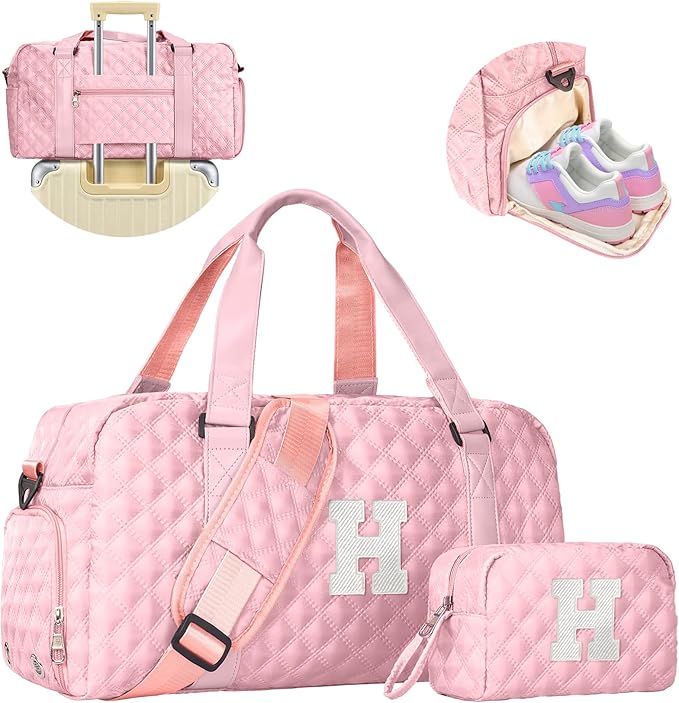 Duffel Bag, Girls Gift Bag Teens, Initial Travel Duffel Bag, Personalized Weekender Bag, Monogram Overnight Bag Gift for Grandmother,Tween Girls Gifts Daughter Gifts Niece Gifts, Mothers Gifts