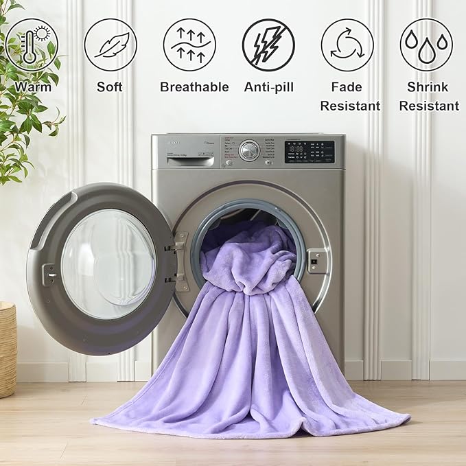 Hansleep Fleece Lilac Throw XL Blanket, Super Soft Flannel Fuzzy Plush Cozy Blanket for All Seasons, Lilac, Throw XL 50x70 Inches
