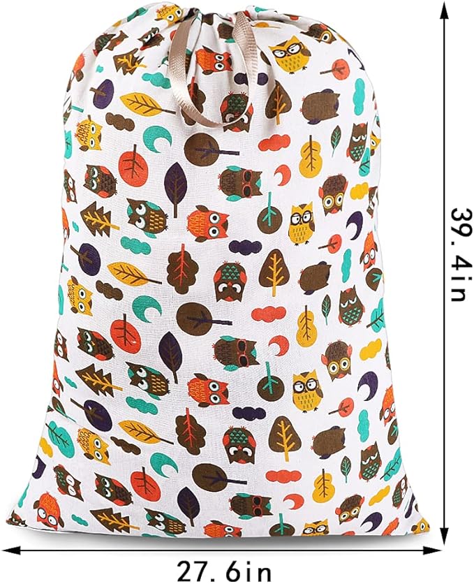 Sanlykate Extra Large Laundry Bag with Drawstring Closure and Handle, 28 x 40 Inch Heavy Duty Travel Dirty Clothes Bag for Laundromat and Household, Owl