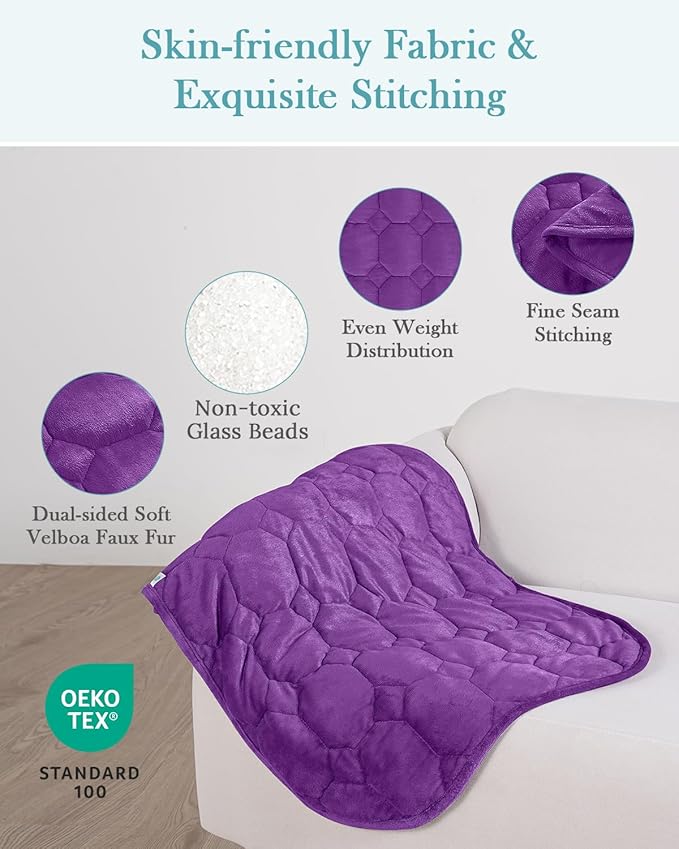 Topblan Weighted Lap Blanket 7lbs for Adults, Small Weighted Blanket Throw for Napping, Relaxation, Calming and Travel, Skin Friendly & Machine Washable for All-Season, Dark Purple 24x29 inches
