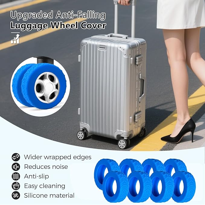 Luggage Wheel Covers, Luggage Wheel Protector Covers for 2-2.4 inches Wheels Suitcases，Anti-Scratch & Noise Reduction Design, Silicone MaterialDurable Travel Case Accessories (8, blue)