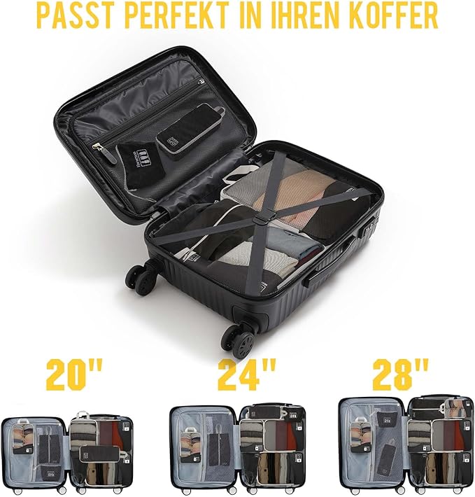 Compression Packing Cubes 8 Set, Dual Zipper Compression Packing Cubes for Travel, See-Through Mesh Packing Bags for Suitcases, Packing Cube with Shoe Bag (Black)