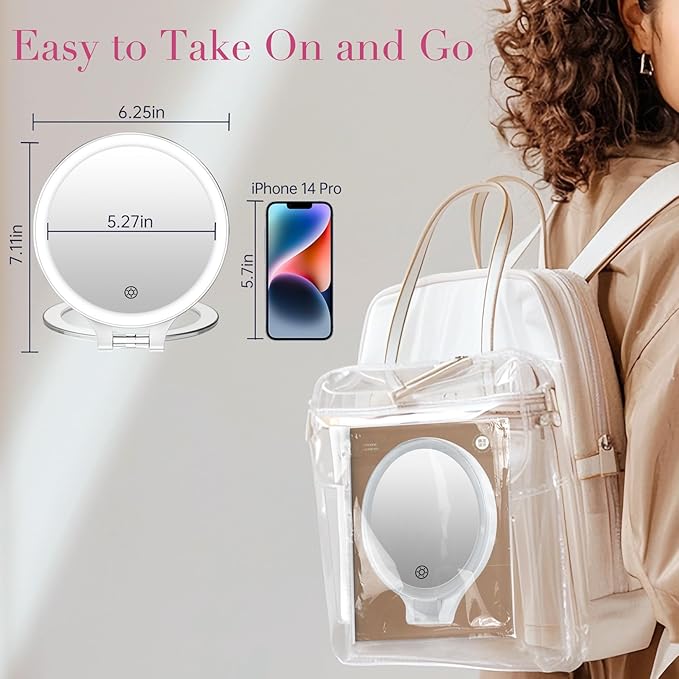 Magnifying Mirror with Light 30X/1X, Double Sided travel mirror with light, Rechargeable makeup mirror with 3 color setting Adjustable stand Lighted mirror Vanity Portable Desk Cosmetic Mirror