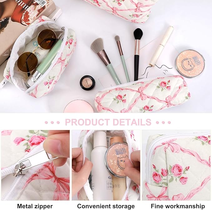 EIMMBD Makeup Bags 3 Pieces Large Capacity Floral Cosmetic Bag Travel Toiletry Bag Organizer Cute Makeup Bag Pouch Storage Bag for Women(Pink Floral)
