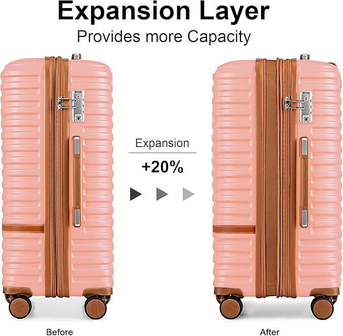 Joyway Expandable Luggage Sets 5 Piece Carry on and Check,Hardside Suitcase with Spinner Wheels and TSA Lock (Pink,20/24)