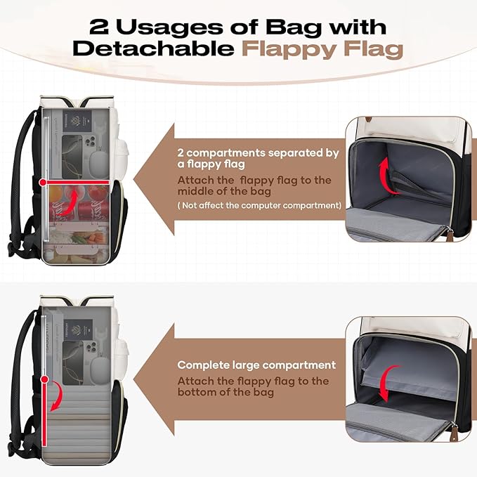 Maelstrom Travel Backpack for Women Men,Laptop Backpack Fits 15.6-17.3 Inch Laptop, Nurse/Work Bag with Insulated Lunch Box (Black-beige)